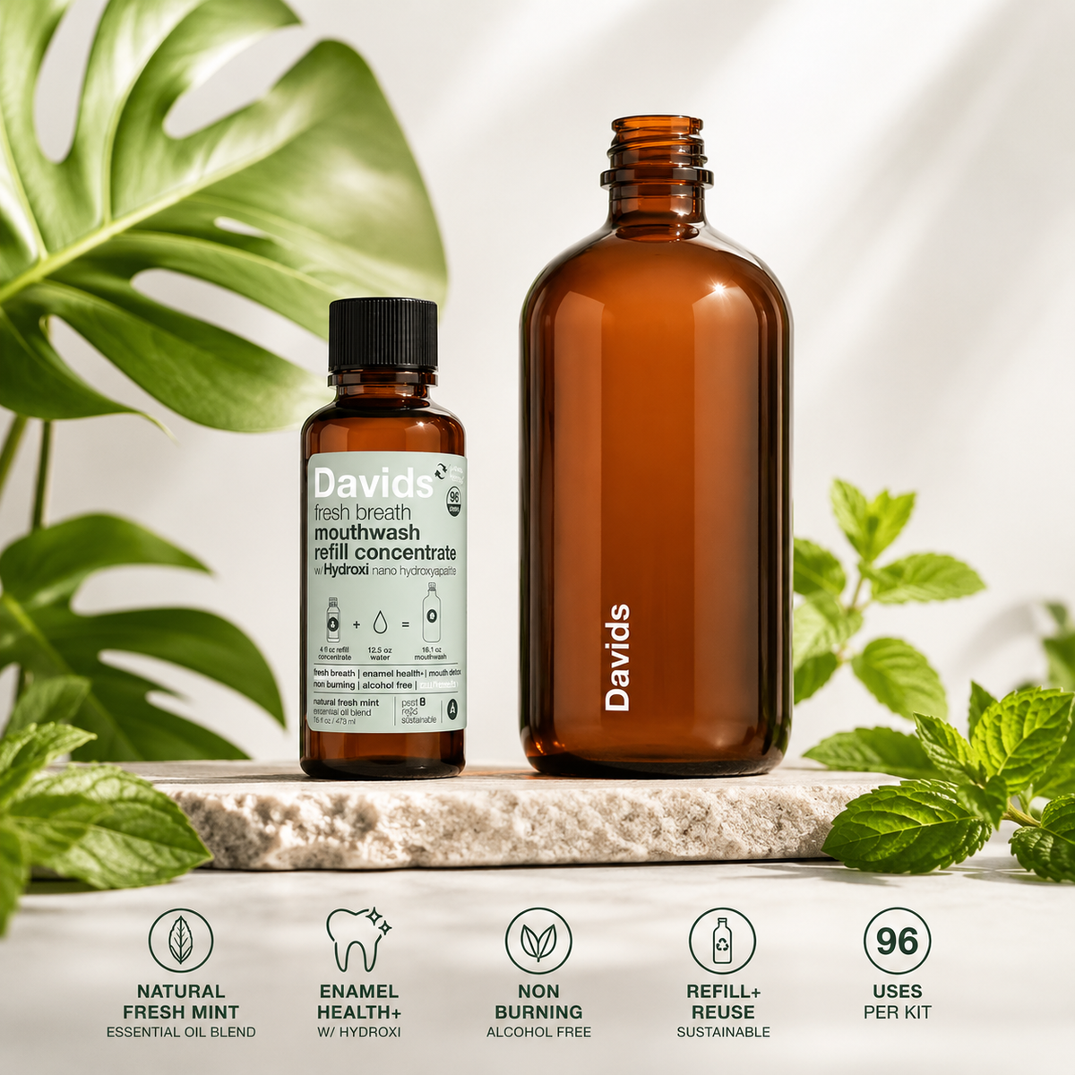 Davids - Fresh Breath Mouthwash Refill Kit Natural Fresh Mint
